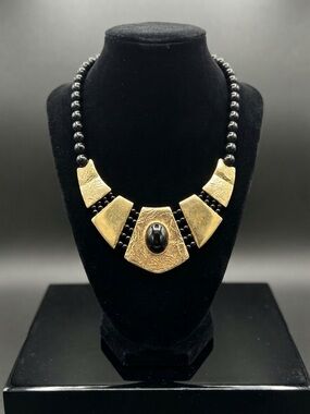 Gold and Black Statement Necklace — Elegant Women's Jewelry